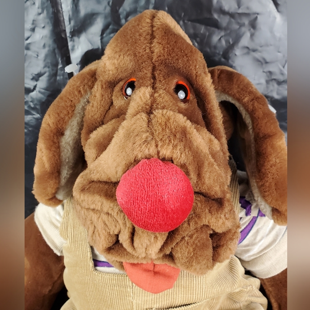 Ganz Bros VTG 1982 Wrinkles Hound Dog Plush Hand Puppet Overalls SEE PHOTOS GUC